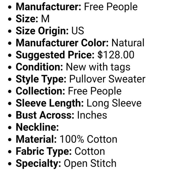 NWT 👚FREE PEOPLE Crochet vneck pullover top - Picture 3 of 4